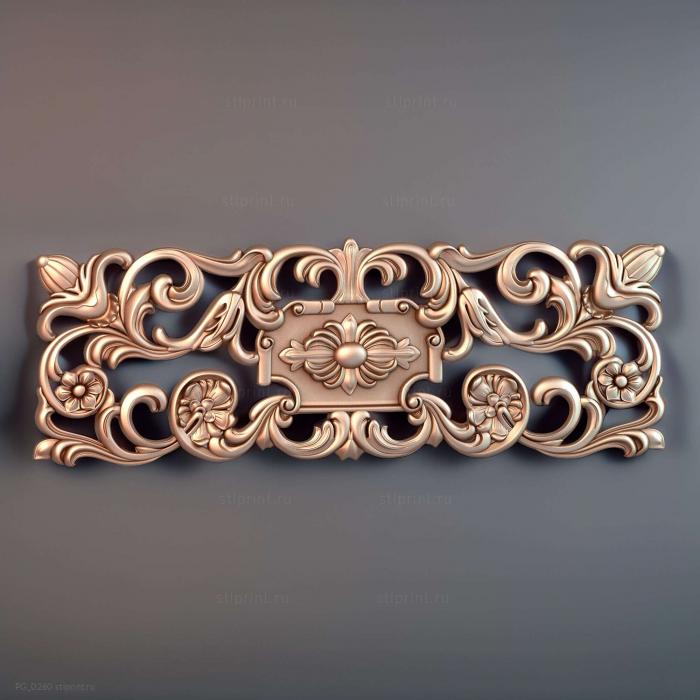 панель горизонтальная, 3d stl модель для ЧПУ, растительный декор