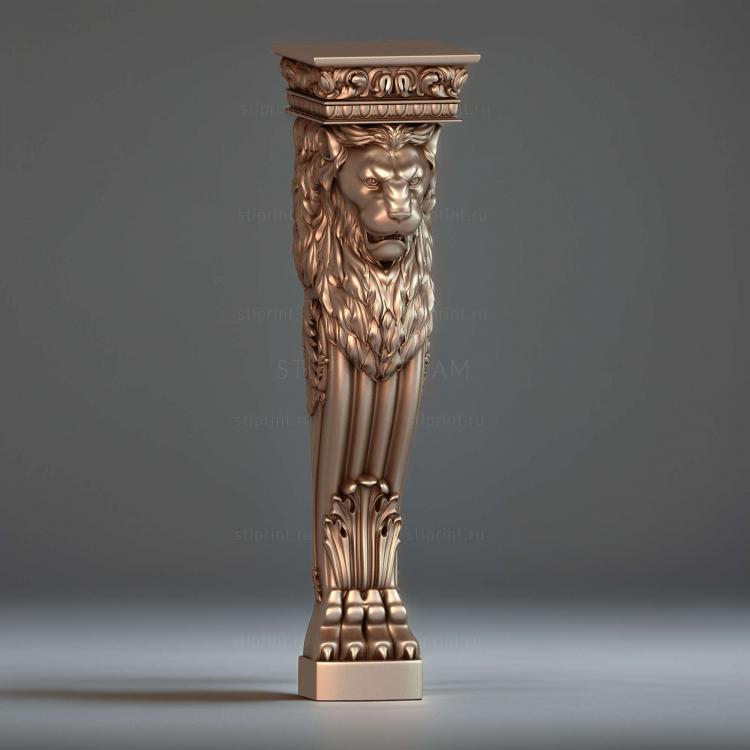 3d stl модель декоративного полустолба, лев