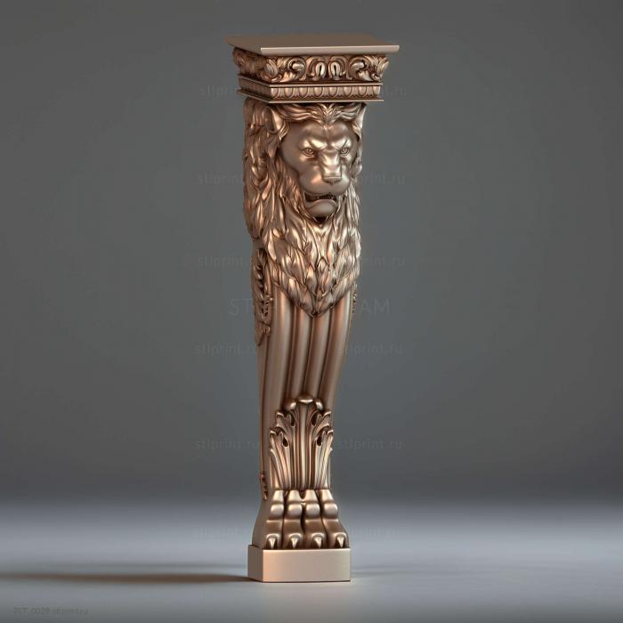 3d stl модель декоративного полустолба, лев