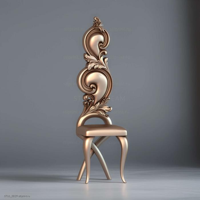 3d stl модель стула с высокой спинкой, файл для чпу